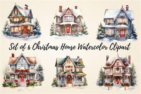 Christmas House Watercolor Clipart Graphic By Pcudesigns Creative Fabrica