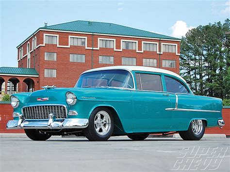 55 Chevy Gmm Tri Five Blue Bowtie Hd Wallpaper Peakpx