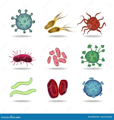 Bacteria Virus Cells Germs Epidemic Bacillus Icons Vector Illustration