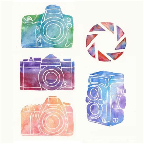 4 Cameras Watercolor Print Collage Illustration Art Watercolor Print