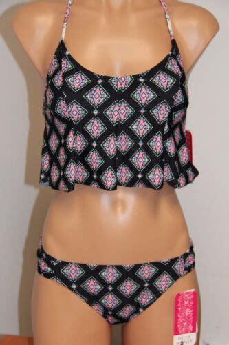 NWT Hula Honey Swimsuit Bikini 2 Piece Set Sz S Halter Top Multi EBay