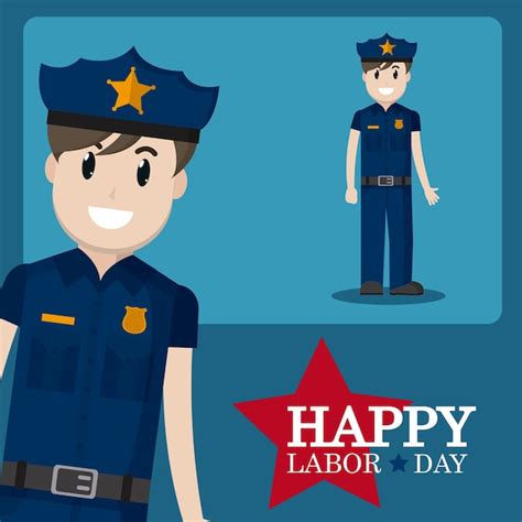 Premium Vector Happy Labor Day Card With Police Officer Cartoon