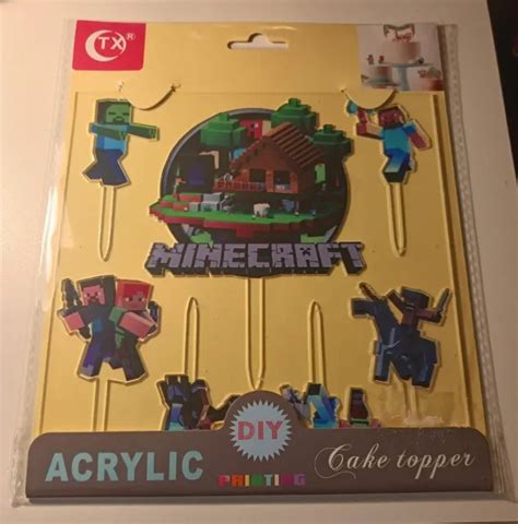 MINECRAFT HAPPY BIRTHDAY 7 Piece Acrylic Cake Topper Cupcake Party