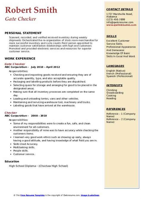 Checker Resume Samples Qwikresume