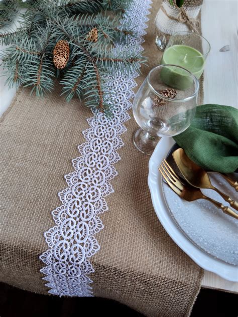 Jute Table Runner Table Runner Burlap With Lace Holiday | Etsy