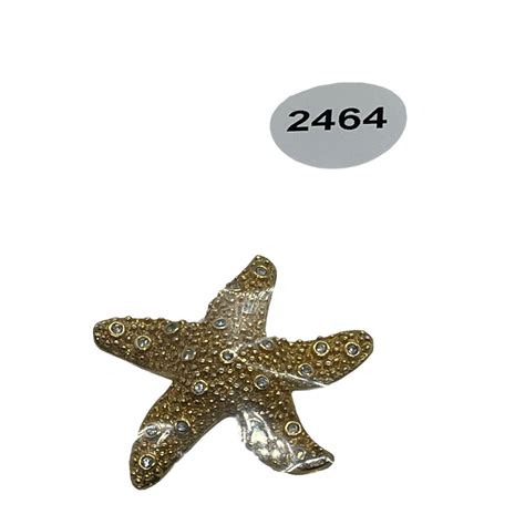 Starfish Brutalist Style Brooch Pin Vintage Gold Tone Gem