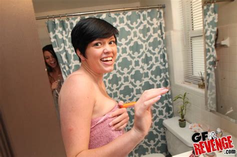 Lesbian Alice Manson Her GF Veronica Wild Play With A Dildo In The Bathroom CoedCherry