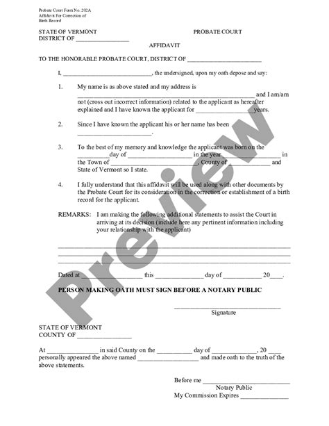 Vermont Affidavit For Correction Of Birth Certificate Affidavit Of