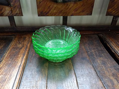 Vintage Art Deco S Green Uranium Glass Fruit Salad Bowl Etsy