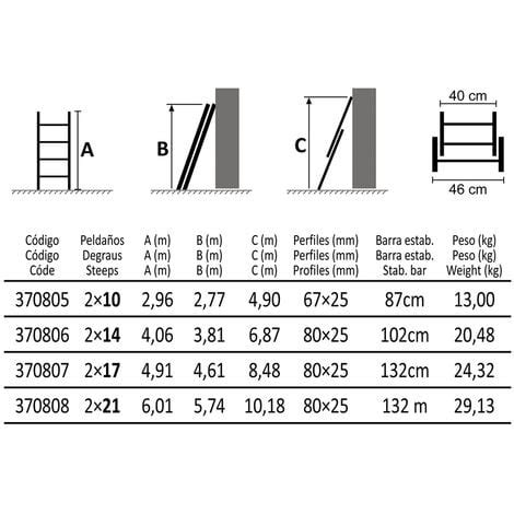 Escalera Aluminio Extensible Con Cuerda Pelda Os X