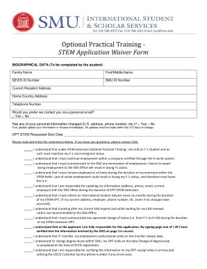 Fillable Online Optional Practical Training STEM Application Waiver