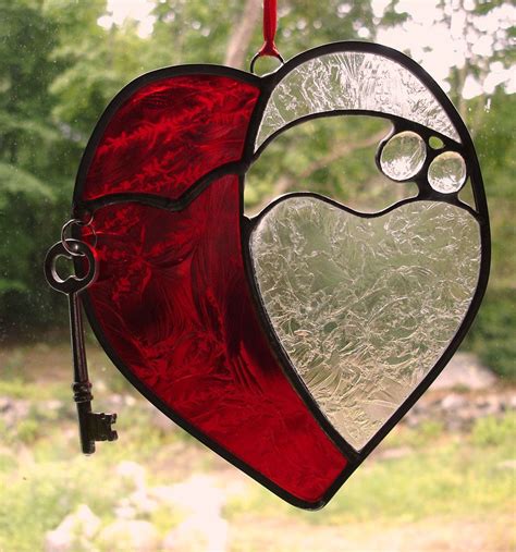 Key To My Heart Stained Glass Suncatcher Panel Wedding Anniversary Love Romance Stained Glass