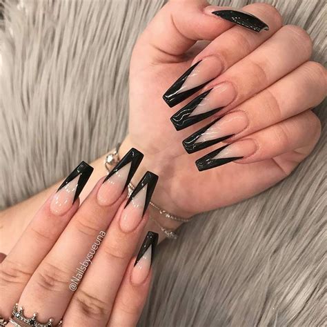 30 Black French Tip Coffin Nails The Fshn