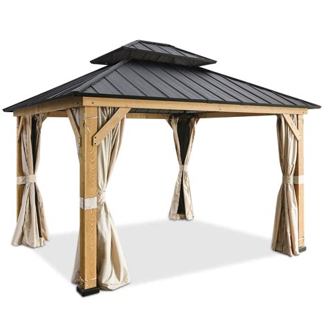 13 X 11 Cedar Double Roof Gazebo With Netting And Curtainswgd120mw