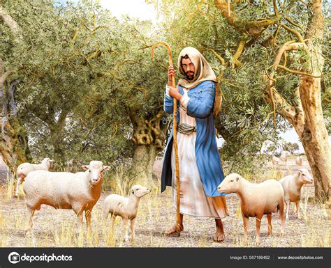 Bible Shepherd His Flock Sheep Olive Grove Render Stock Photo By