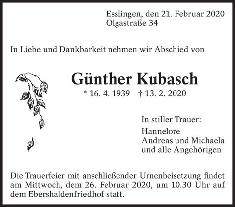 Traueranzeigen Von G Nther Kubasch Zeit Des Gedenkens De