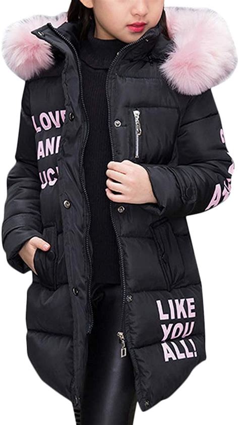 Shallgood Manteau De Fille Long Doudoune Veste D’hiver Fille Avec Capuchon Fille Enfant Parka