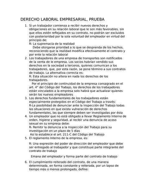 Derecho Laboral Empresarial M Derecho Laboral Empresarial Prueba Si