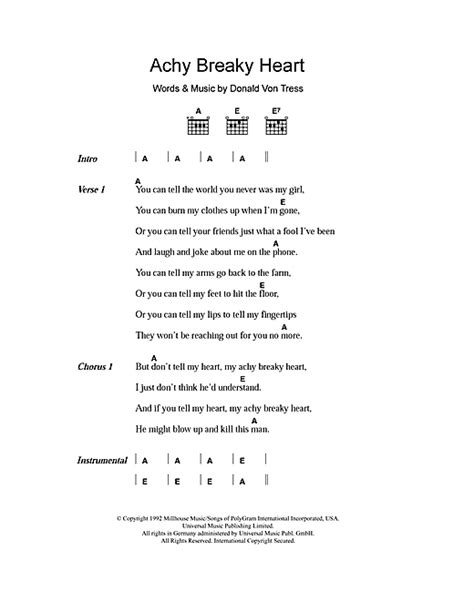 Billy Ray Cyrus "Achy Breaky Heart" Sheet Music for Guitar Chords ...