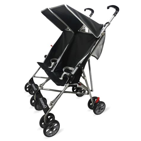 Side by Side Lightweight Black Tandem Double Umbrella Stroller ...