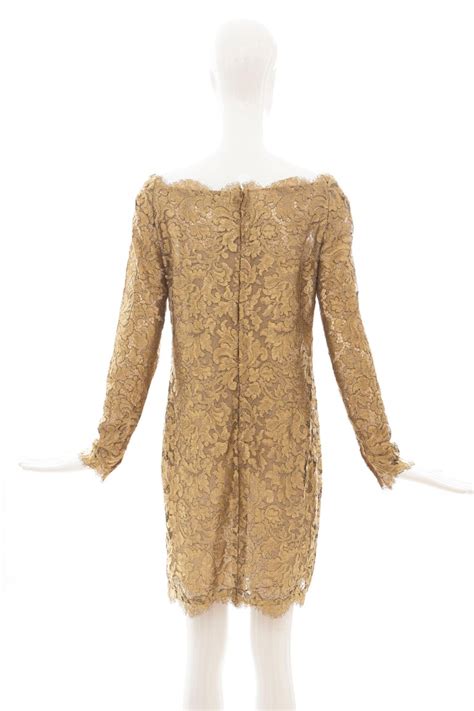 Calvin Klein Collection Metallic Gold Metal Lace Evening Dress Fall