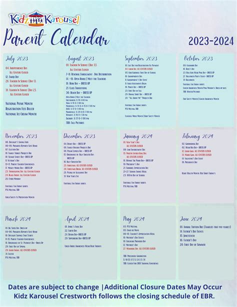 Calendar Of Events 2024 Childcare Mommy Lynnet