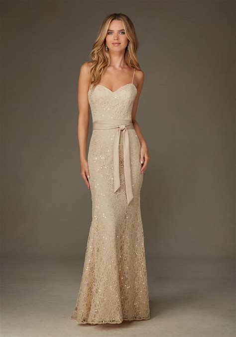 Elegant Beaded Lace Bridesmaid Dress With Spaghetti Straps Morilee