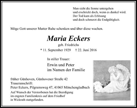 Alle Traueranzeigen F R Maria Eckers Trauer Rp Online De