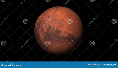 Planet Mars Sun Rise Isolate On Dark Front View Of Mars Planet From D