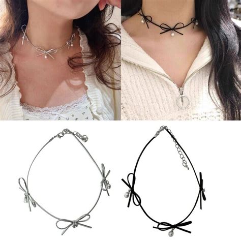 Adjustable Choker Necklace Fashionable Bowknot Pendant Neckchain