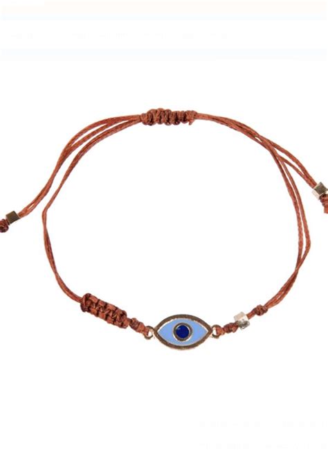 Bracelet Grec Ajustable En Cordon Tress Marron Et Il Bleu