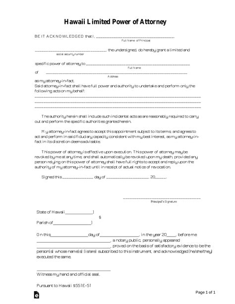 Printable Power Of Attorney Form Hawaii Printable Forms Free Online