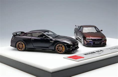 1 43 Nissan Skyline R35 Gt R Premium Edition T Spec 2022 Midnight Purple And Skyline R34 Gt R V