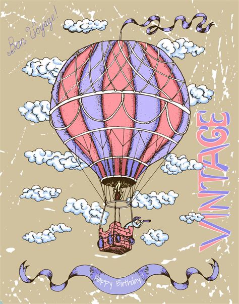 Happy Birthday Placard With Hot Air Balloon On Brown Stock Vector