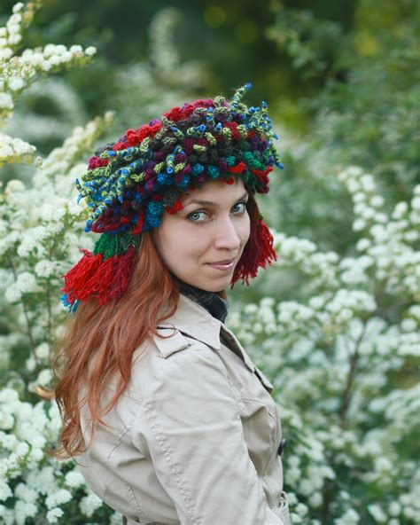 Forest Wreath Crochet Rainbow Blue Horns Hat Woodland Nymph Headband