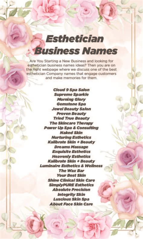 Esthetician Business Names Ideas In Esthetician Skin Care