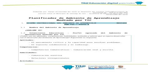 Planificador Ambiente De Aprendizaje Doc Docx Document