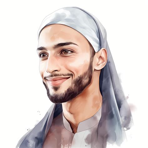 Premium Photo Beautiful Arabic Muslim Man Portrait Watercolor Clipart