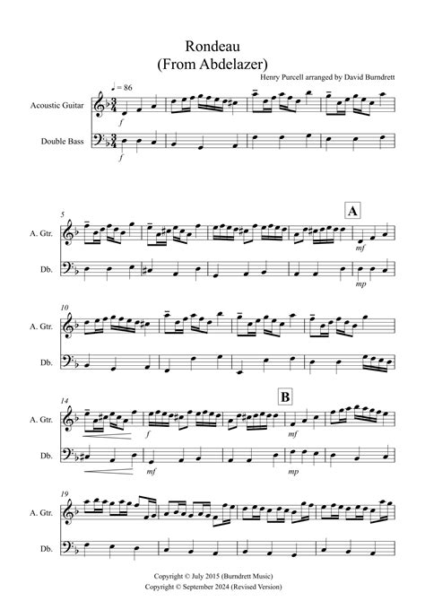 Rondeau From Abdelazer For Guitar And Double Bass Duet Arr David