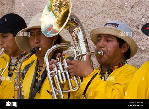 A music band playing air musical instruments during carnival in ...