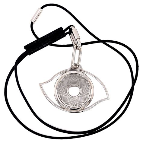 Signed HermÈs Evil Eye Stainless Steel And Leather Pendant Necklace At