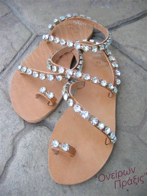 Handmade Greek Sandals Decorated With Crystals