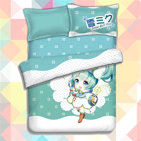 Anime Cartoon Snow Hatsune Miku Quilt Cover Soft Printed Bedding Set