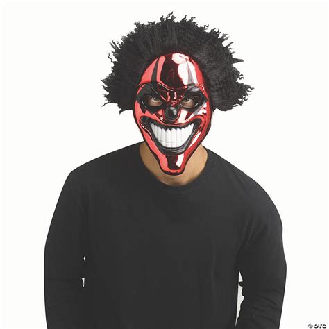 Adults Red Chrome Evil Clown Full Mask with Black Hair - One Size ...