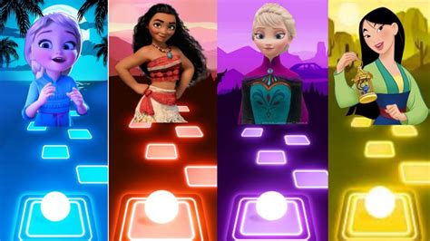 Baby Elsa Vs Moana Vs Frozen Anna Vs Mulan Tiles Hop How Far I Ll