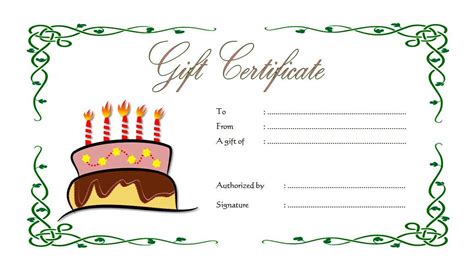 Birthday Gift Certificate Template Free Printable (1st Cake Design ...