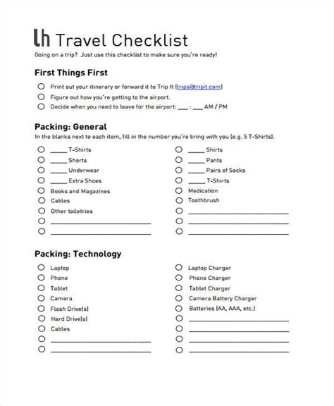 Travel Checklist Template ~ Excel Templates