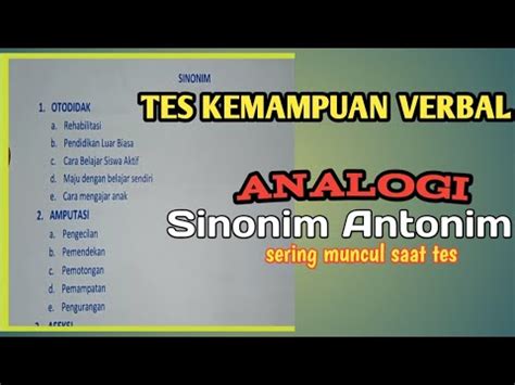 Tes Kemampuan Verbal Sinonim Antonim YouTube