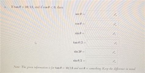 Solved a If tanθ 10 13 and if cosθ