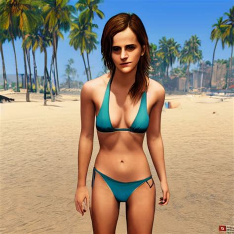 KREA AI Emma Watson Wearing Bikini On The Beach In GTA 5